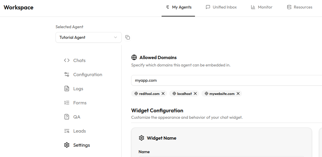 Agent Domain Settings