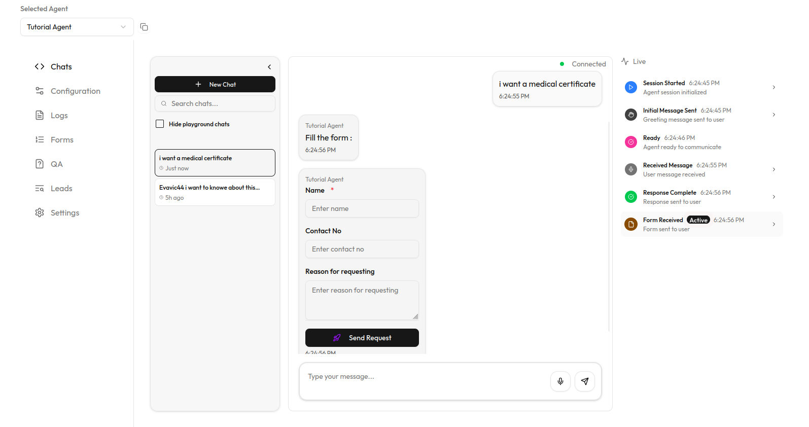 Example form sent by agent